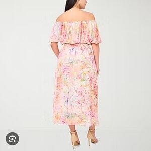 Floral Off-Shoulder Maxi Dress NWT Sz 2X Stretchy Mid Section